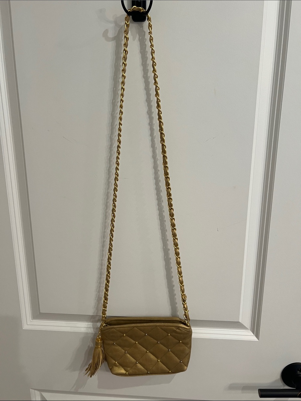 Saddie River Quilted Gold Crossbody Bag with Tassel